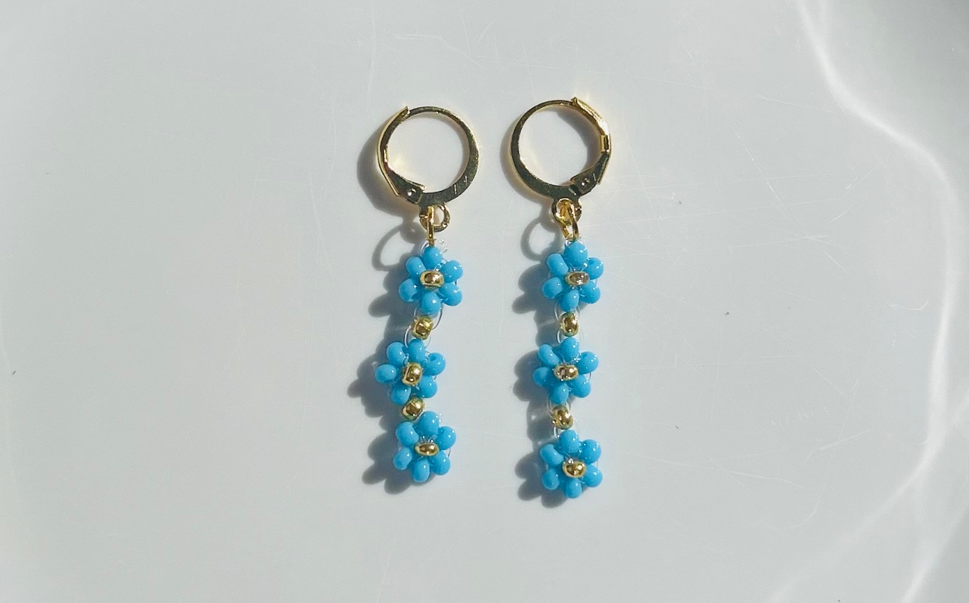 3 dangle flower earring – Blue
